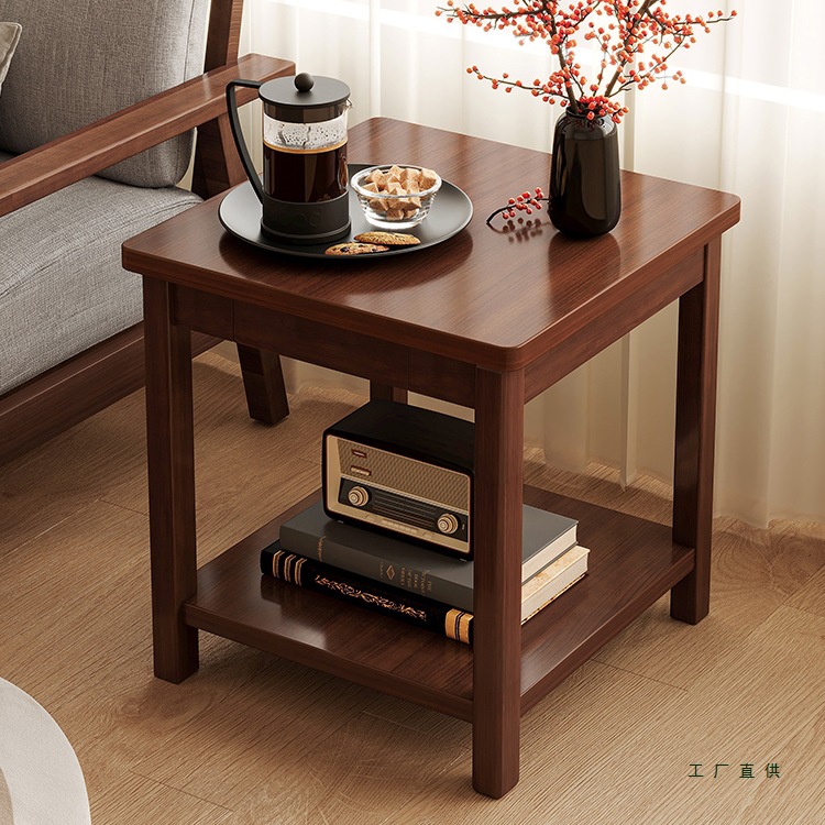 Sofa Side Cabinet, Small Square Table with Solid Wood Legs, Small Coffee Table, Living Room Home Use, Square Side Table, Corner Table, Simple and Modern