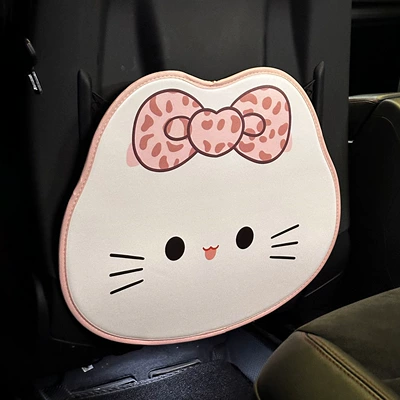 Chair back anti-kick pad for the rear seat, a creative - pink-leopard-print-bow-cat-shaped-3d-anti-kick-pad