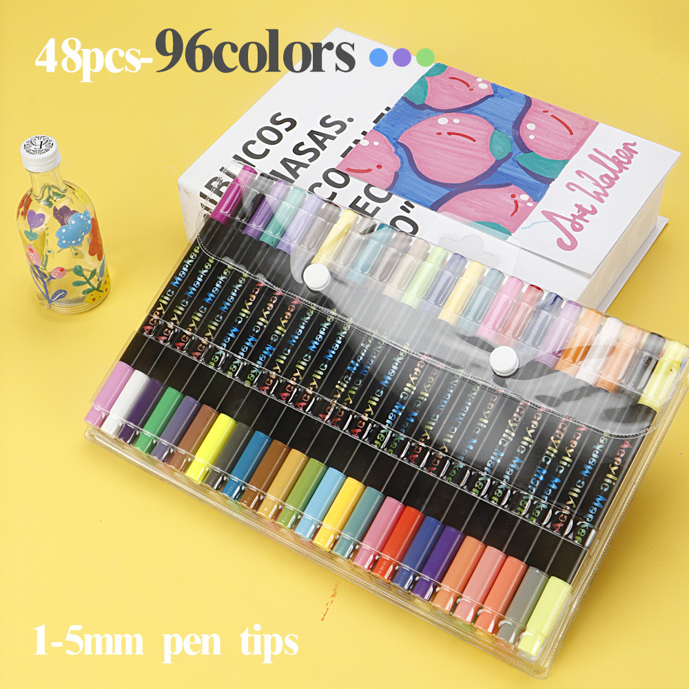 Dos cabezas de dos colores de acrílico blando conjunto de marcador de color plegable lavable con agua para niños pintados a mano graffiti colorido bolígrafo