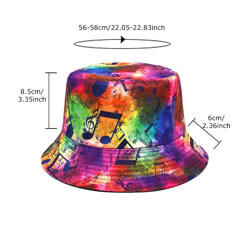 99g Weight Unisex Retro Streetwear Color Block Notes Printing Wide Eaves Bucket Hat