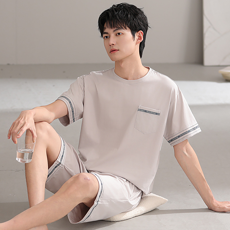 Pijamas de algodón para hombres de verano, pantalones cortos de mangas cortas de verano, pantalones cortos de algodón casero de tamaño grande