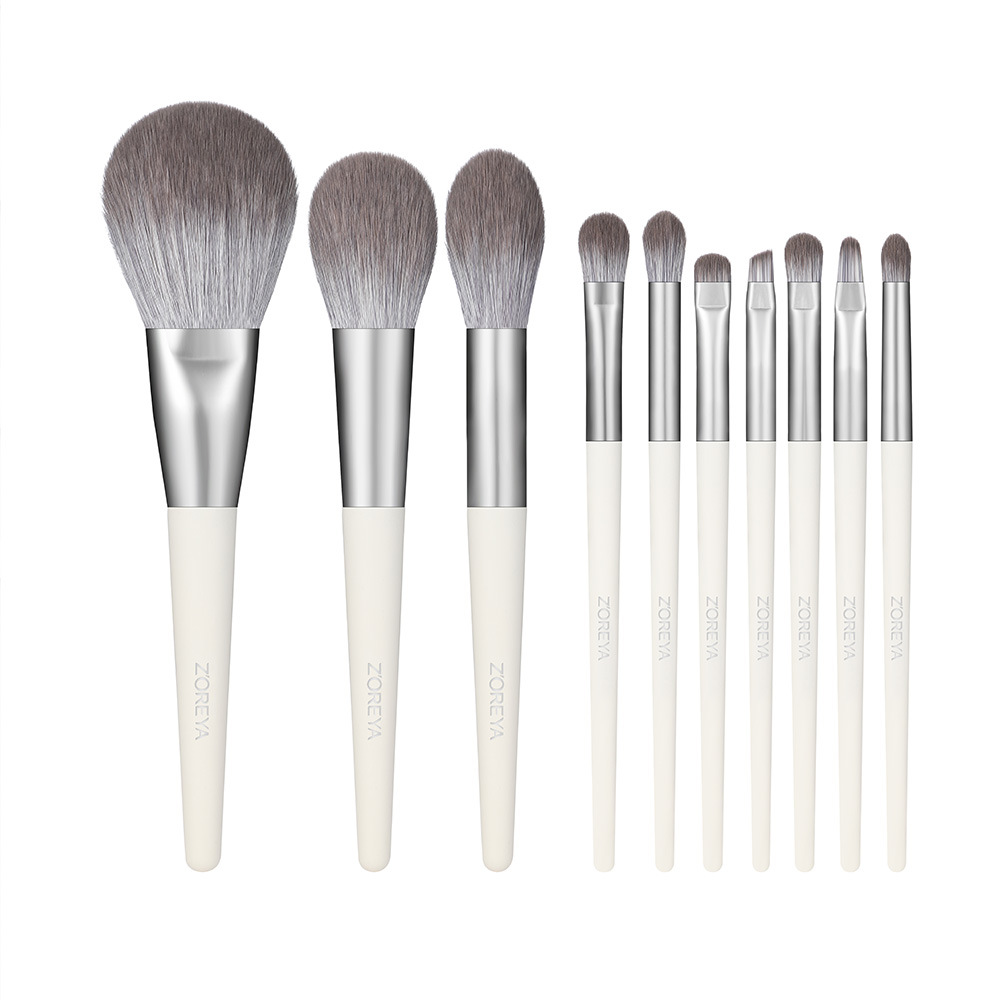 Zhuolya luz lujo conjunto completo de plata biónica cola zorro nano micro talla herramientas belleza caja regalo 10 pinceles maquillaje traje