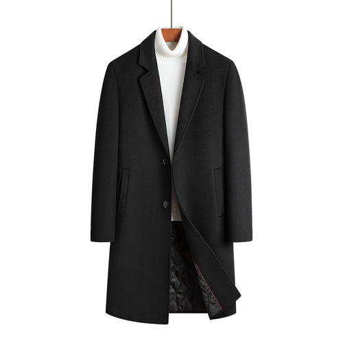 Mid-length wool coat for men, suit collar casual woolen coat, men's outerwear, large size, padded and thickened coat