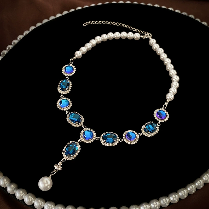 Серебряная игла, серьги из жемчуга, ожерелье, цепочка, ретро модный набор, аксессуар, франш стиль, лёгкая роскошь, оптом