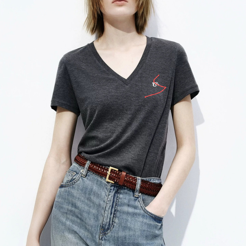 [Same Style as in the Mall] 2026 Summer New Product with Mulberry Silk Tencel Slightly Sheer V-Neck Embroidery 2025