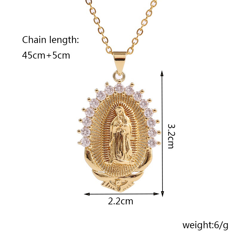 Vierge Marie Pendentif Ovale Cuivre Incrusté De Zirconium Collier En Gros Nihaojewelry display picture 1