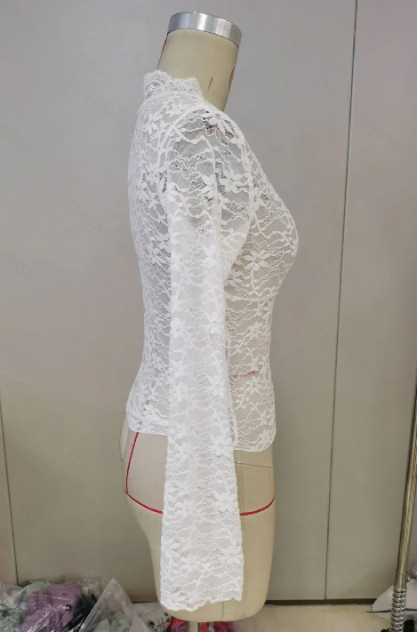 Dames blouse met v-hals en lange mouwen en kant voor elegante look_voghion.com