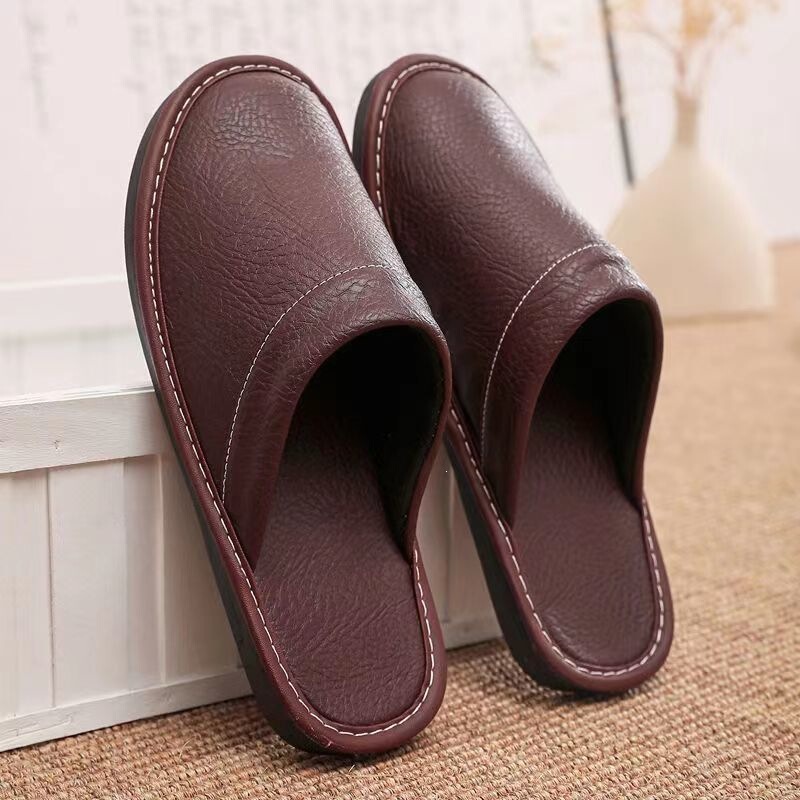Spring and autumn style high-end thick-soled leather slippers, stylish home slippers for men and women, waterproof and non-slip