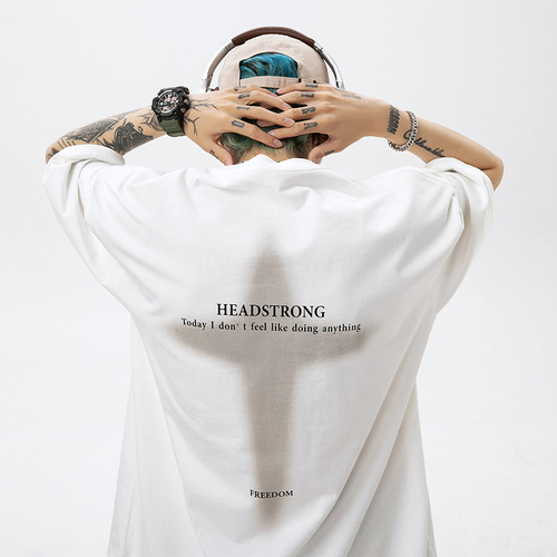 Kang Road Men's Apparel American Street Style Short Sleeve T-Shirt Unisex Summer Couple Loose Cotton Trend Brand Print T-Shirt