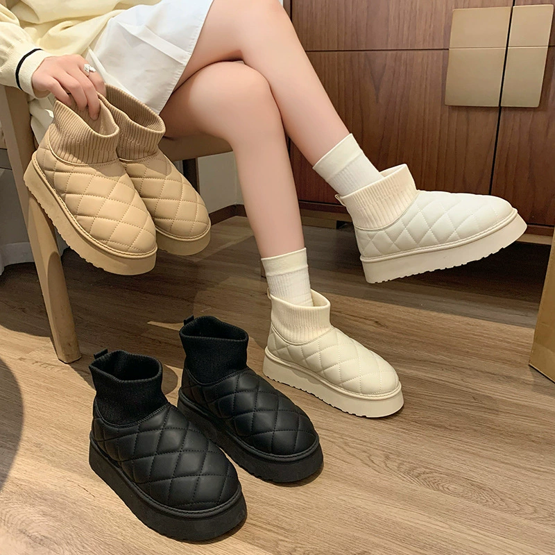 Ананасовые сапоги на толстой подошве снегоступы женские 2024 зимние новые ins корейские теплые повседневные хлопчатобумажные туфли