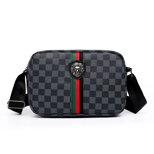 New Men's Checkerboard Crossbody Bag Korean Style Fashionable Men's Tiger Head Shoulder Bag Waterproof Large Capacity Men's Bag