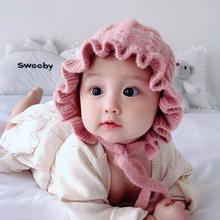 婴儿帽子秋冬季女宝宝保暖毛线帽公主帽5个月-2岁女童护耳针织帽