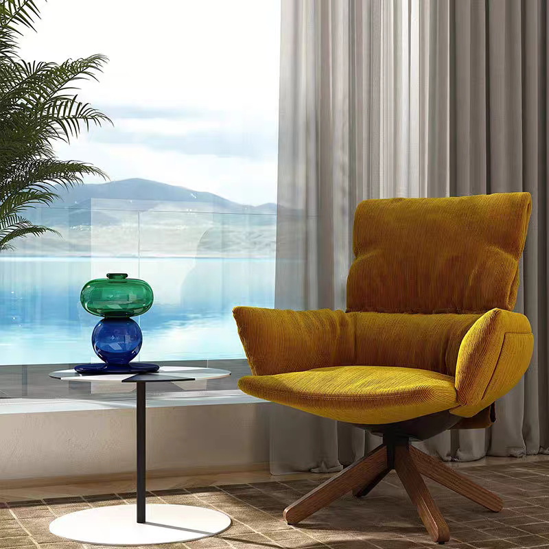 Modern Simple Creative Leisure Chair Designer Living Room Hotel Negotiation Area Rotatable Corduroy Fabric Sofa Chair