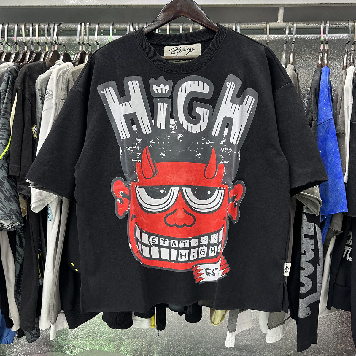 Transfronterizo nueva venta en caliente BKS camiseta de manga corta extraña esqueleto retro lavado de agua caliente perforación en caliente para hombres y mujeres de moda en stock lotes
