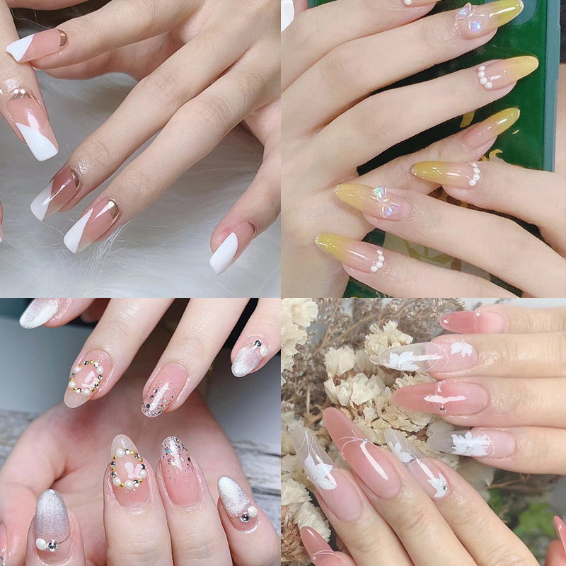 Explosiones transfronterizas de porcelana blanca caja de manicuras esmaltado ultrafino sin marcas sin molienda de grabado desgaste manual manicuras falsas al por mayor