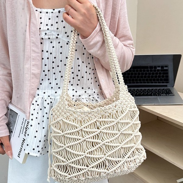 Bolso Tote de Paja Tejida con Diseño Calado para Uso Diario