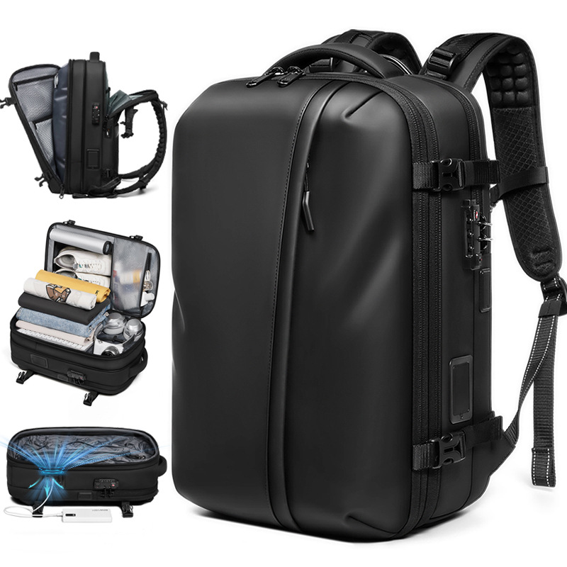 Vacuum compression backpack for men, large-capacity travel and business trip backpack, multifunctional water-resistant expandable business laptop bag