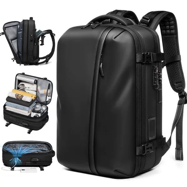 Vacuum compression backpack for men, large-capacity travel and business trip backpack, multifunctional water-resistant expandable business laptop bag
