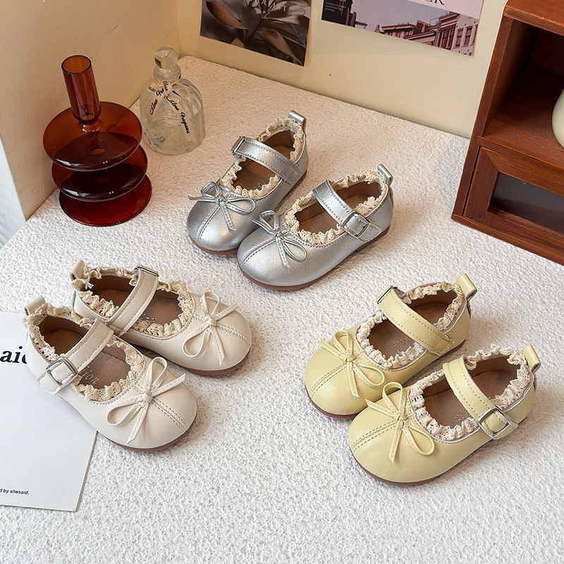 Girls' New Spring & Fall Princess Shoes, Fashionable and Versatile Small Leather Shoes, Soft-Soled Non-Slip Flats, Square-Toe Shoes, Performance Dance Shoes