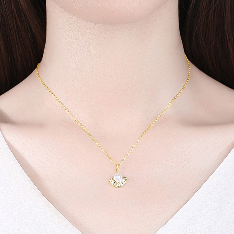 Plata esterlina S925 hoja de albaricoque collar femenino nicho diseño europeo y americano Cadena de clavícula estudiante temperamento simple colgante de moda al por mayor