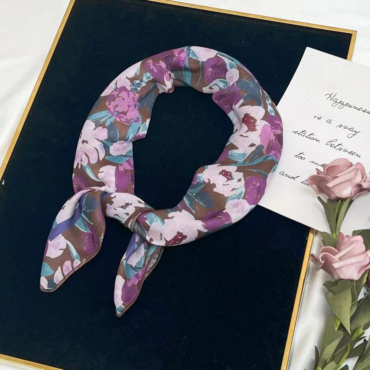 60g Weight Kerchief Classification Daily Occasion cotton and linen Material Flower Pattern Summer Season Women's Gender IG Style Style Women's IG Style Flower Cotton And Linen Kerchief 40