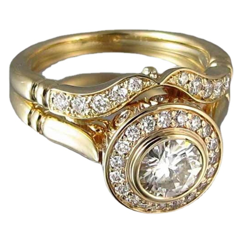 Wish Cross-Border Best-Selling Jewelry Gold Exquisite Micro-Encrusted Diamond Ring Set Niche Simple Fashion Item Factory Direct Sale