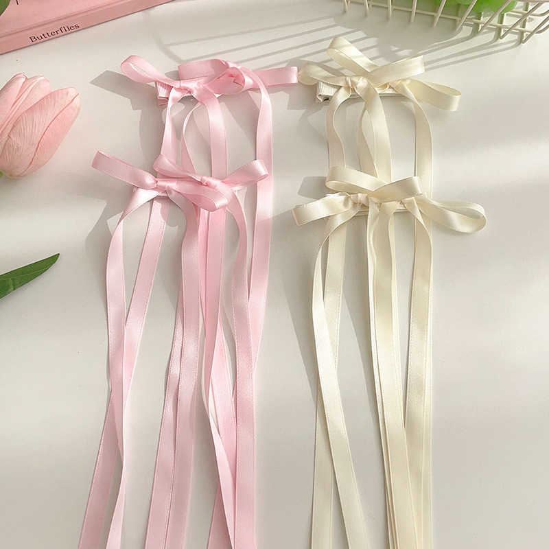 Ballet Style Double Bow Barrettes Korean Long Streamer Sweet Ribbon Braided Hair Headwear Versatile Multi-Color Hairpin display picture 7