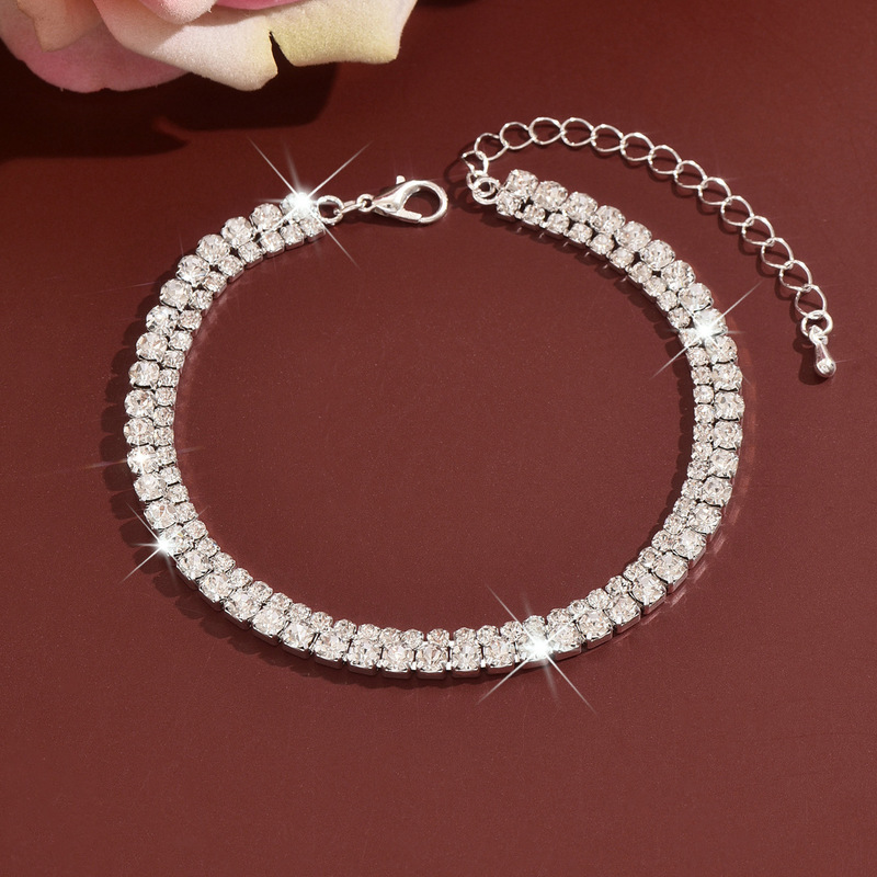 Foreign Trade New Style Simple Double-Layer Rhinestone Claw Chain Anklet Women's Fashion Beach Vacation Style Flash Diamond Foot Jewelry Bracelet Wholesale Foreign Trade New Style Simple Double-Layer Rhinestone Claw Chain Anklet Women's Fashion Beach Vacation Style Flash Diamond Foot Jewelry Bracelet Wholesale