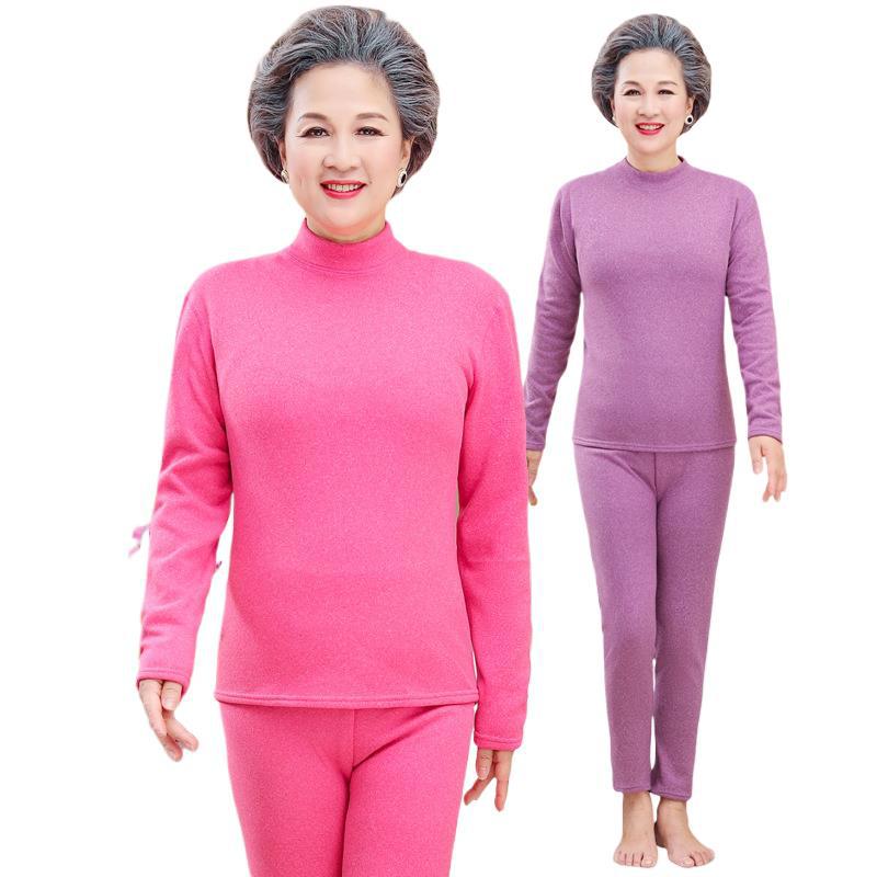Jinghuai Mother's Autumn Clothing and Trousers Set, Middle-aged and Elderly Mother's Clothing, Thermal Underwear, Plus Size Cotton Sweater, Two-Piece Set for Women