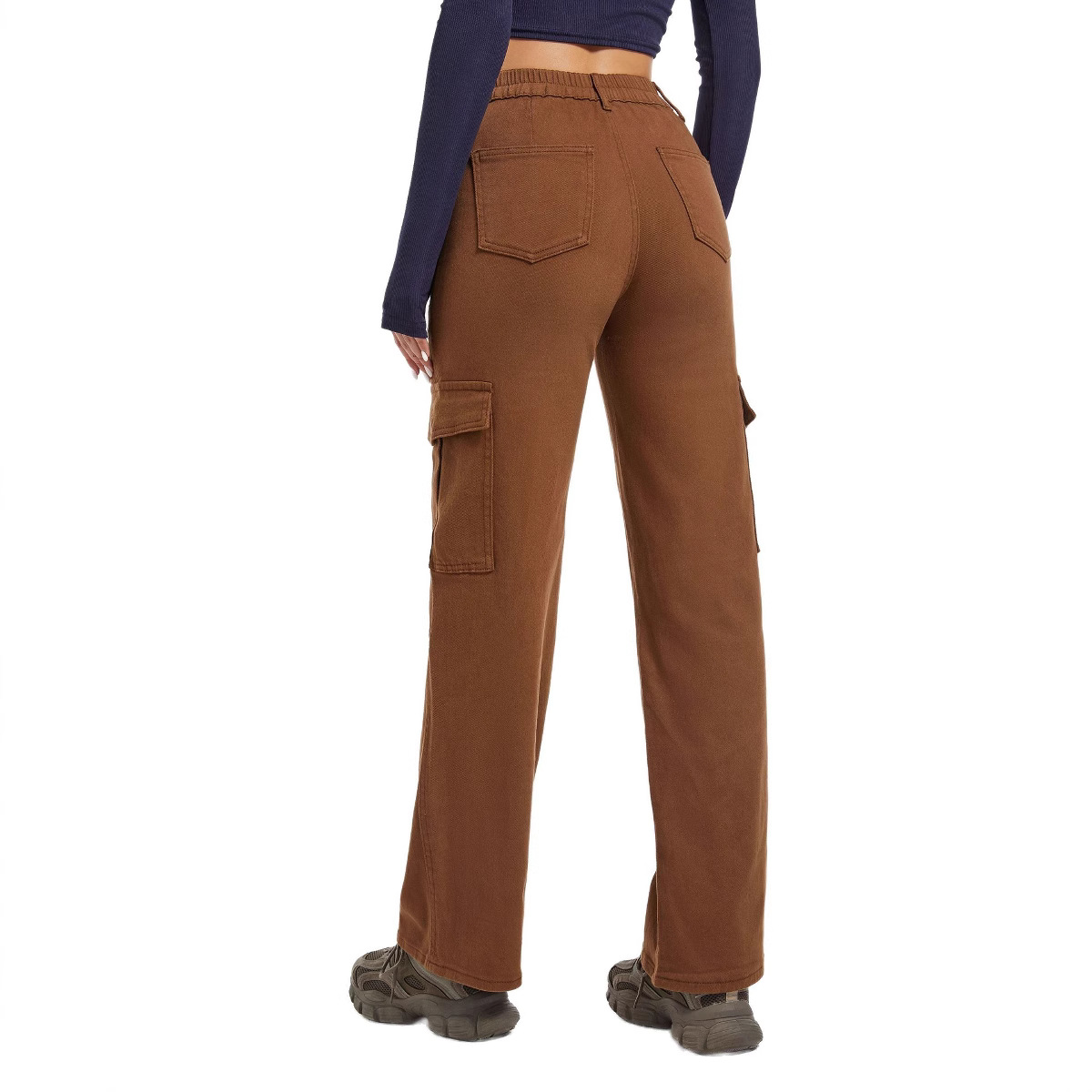 Vaqueros de trabajo de cintura alta elásticos de pierna recta con múltiples bolsillos, estilo europeo y americano, novedad 2026, para mujer, venta al por mayor de fábrica, en stock.