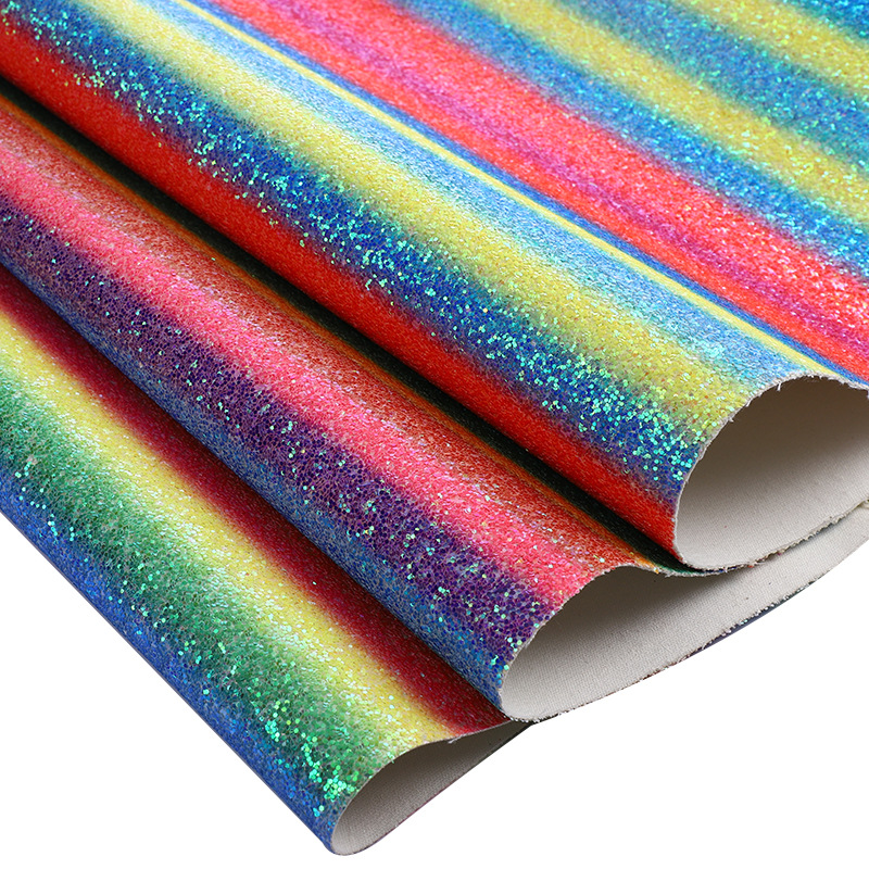 现货彩虹 印刷各种图案彩色格利特金粉数码打印皮革面料