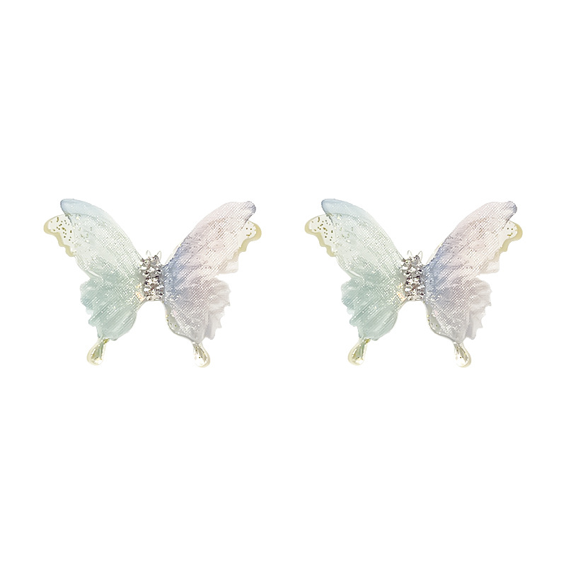 Inlay Design Ins Style Sweet Butterfly Mixed Materials Inlay Rhinestones Women's Ear Studs