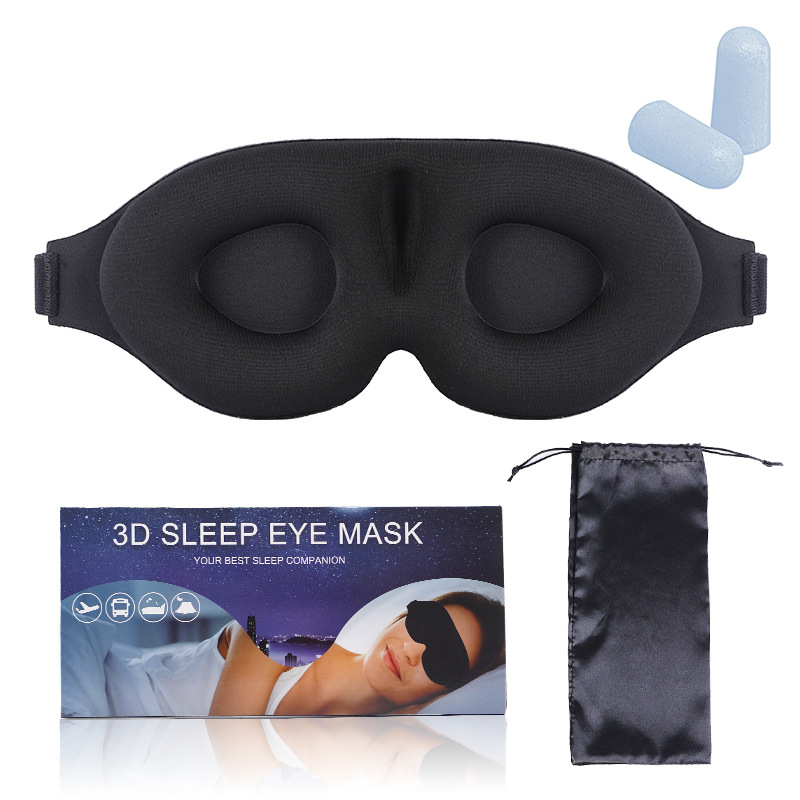 Amazon Venta caliente negro 3D dormir máscara de ojo sombreado transpirable espuma de memoria máscara de ojo de cuatro piezas en stock