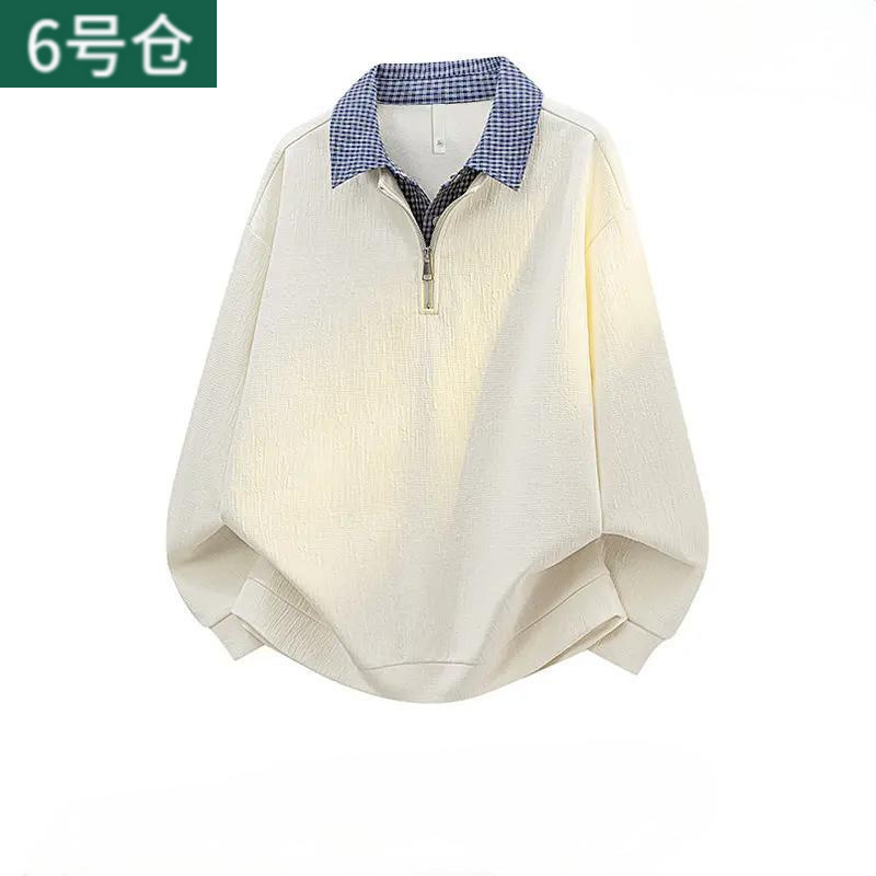 Large Size Fake Two-Piece Sweatshirt for Men, New Style with Shirt Collar, Plaid Long-Sleeve Top, High-End Feel, Loose Fit Large Size Fake Two-Piece Sweatshirt for Men, New Style with Shirt Collar, Plaid Long-Sleeve Top, High-End Feel, Loose Fit