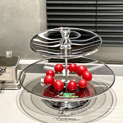 Light luxury Nordic style multi-layer glass fruit plate creative bear fruit plate high-looking dessert table display stand wholesale