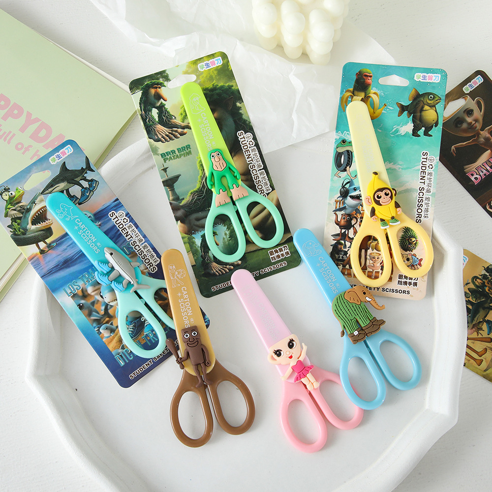 Nuevas tijeras de montaña AI dibujos animados extranjeros de montaña y mar de alto valor facial hechas a mano DIY tijeras estudiantes papelería