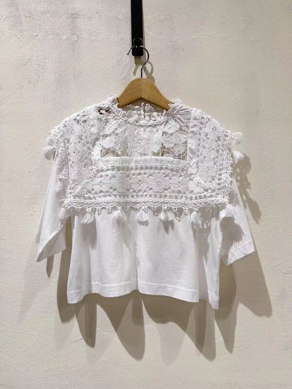 Sa American Shirt Women's Spring and Summer New Heavy Industry Lace Splicing Tassel Exquisite Embroider French Pullover Shirt