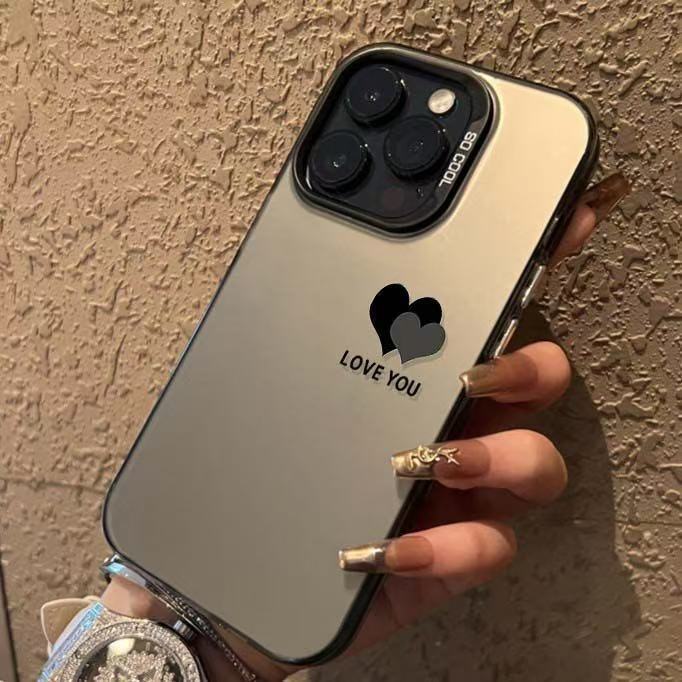 El nuevo color plateado simple doble amor es adecuado para Apple 16promax funda para teléfono móvil iphone15 Europa y América 14/13x