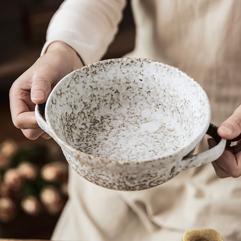 Cuencos de doble oreja de piedra característicos cuencos de cubiertos retro cuencos domésticos al por mayor cuencos de ensalada de frutas cuencos prácticos
