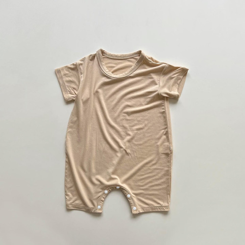 Baby clothes summer soft and waxy modal solid color round neck bag baby summer thin one-piece jumpsuit