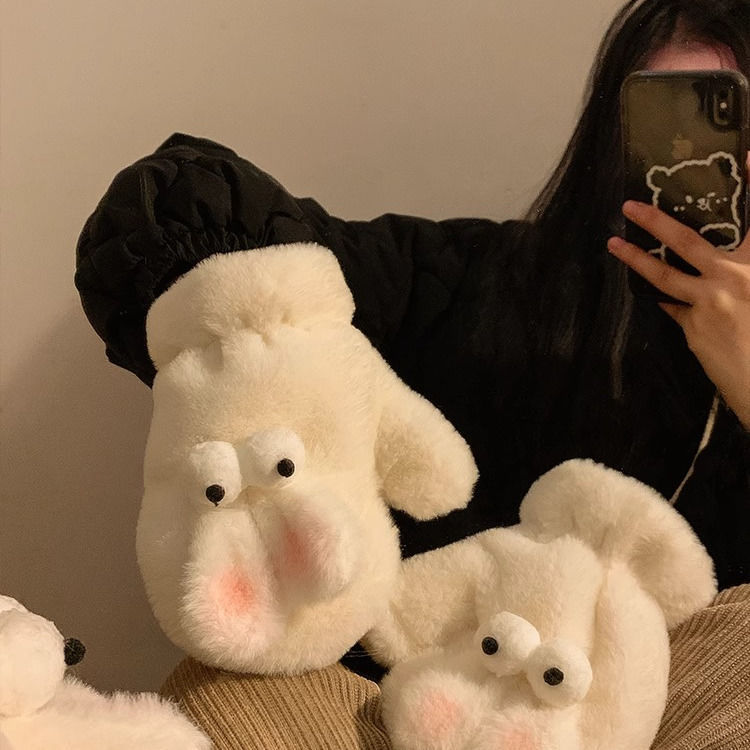 귀여운 토끼 봉제 장갑 여성의 겨울 따뜻한 기모 모피 학생 2023 새로운 사이클링 방풍 감기