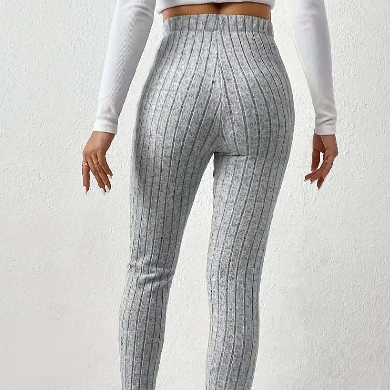 Damenbekleidung Einfarbige gerippte Strickhose mit Kordelzug und enger Unterseite_voghion.com