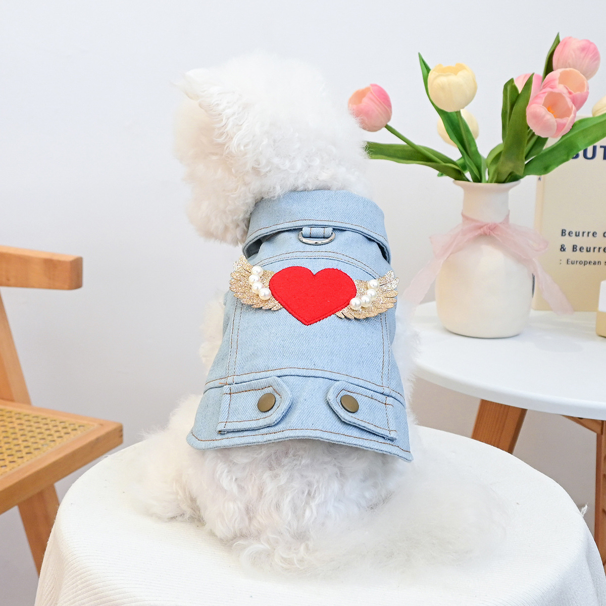 PETCIRCLE 펫써클 귀여운 애완견 옷 엔젤 하트 데님 의류