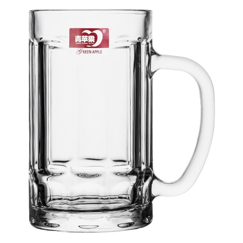 Taza de cerveza de vidrio grande engrosada transparente resistente al calor descubierto Tea House KTV bar regalo logotipo impreso con mango