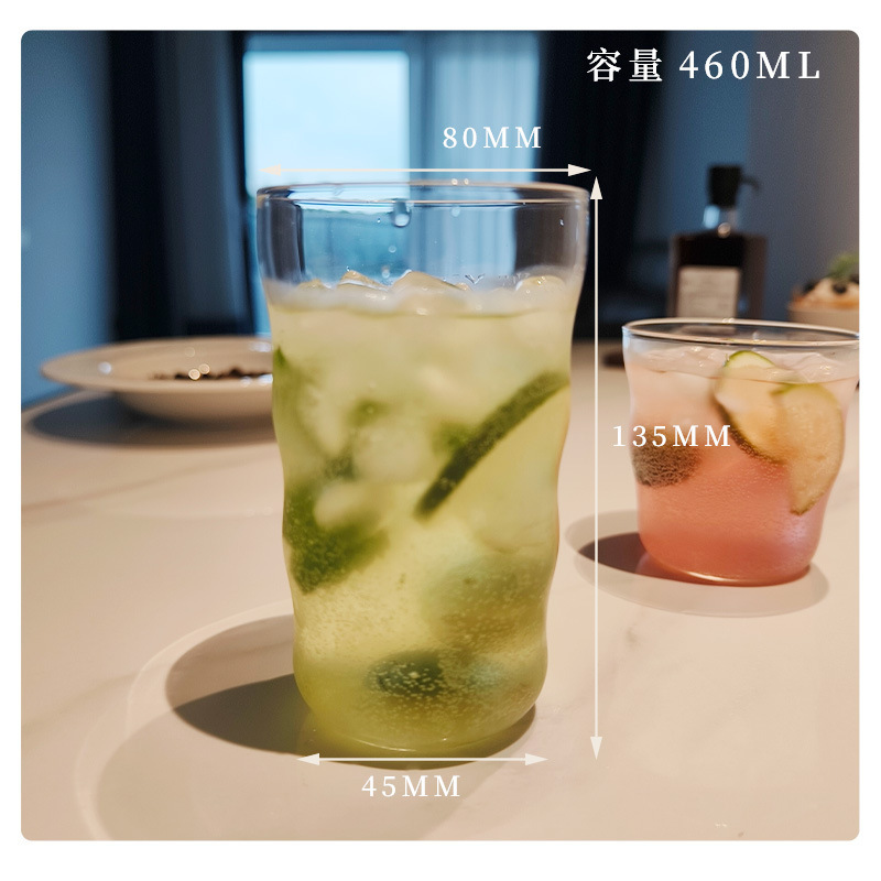 Tazas de vidrio de alto silicio de borosilicato de hielo taza de café americana bebida fría taza de bebida fría transparente taza de jugo de burbujas de boca ancha taza al por mayor