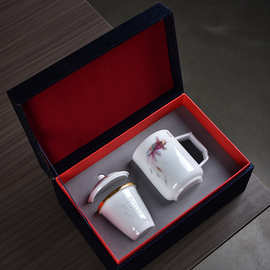 冰种玉瓷大茶杯茶水分离陶瓷办公室带盖泡茶过滤专用杯子定制logo