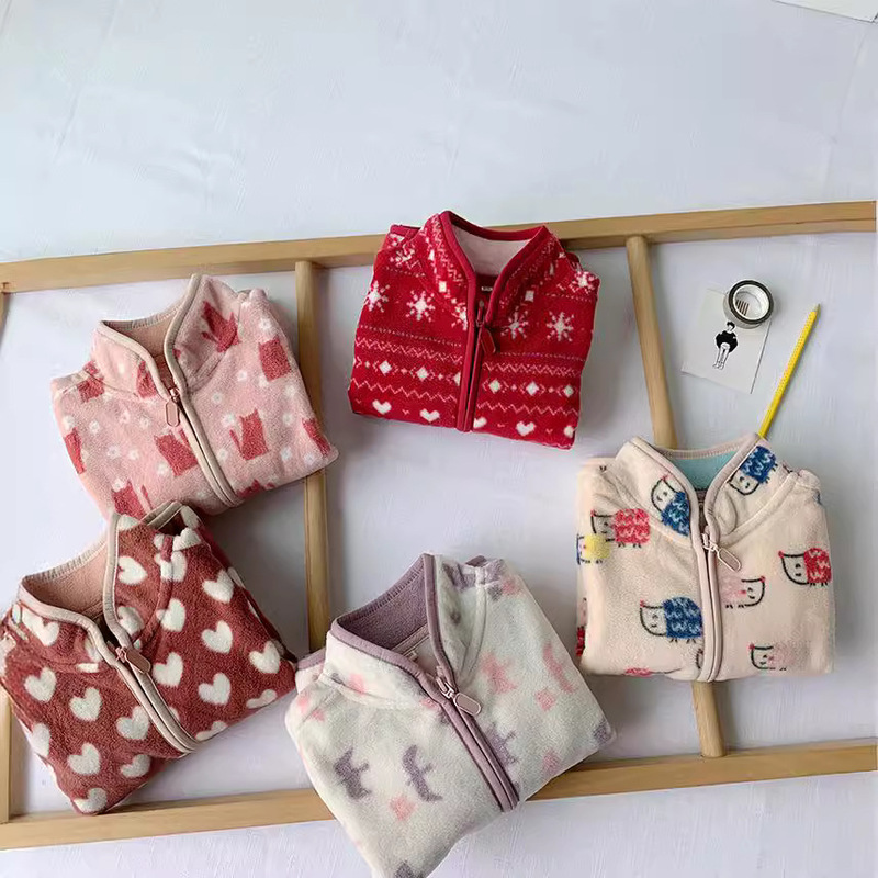 2023 Zhicheng Spring New Girls Cartoon Single Layer Fleece Polar Fleece Jacket Cardigan Jacket One Piece Dropshipping