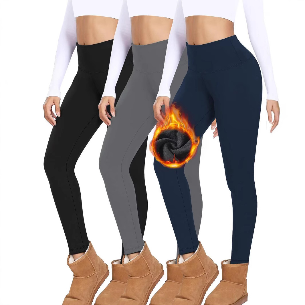 Cross-Border Women's High-Waisted Fleece-Lined Yoga Pants Winter Warm Leggings High-Elastic Slimming Casual Sports Pants