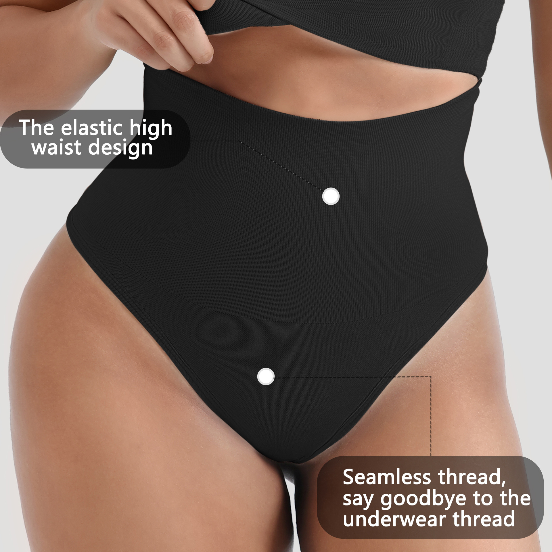 Thong Panties Style Solid Color Hip Lifting Belly Contracting High Waist Thong Shaping Underwear