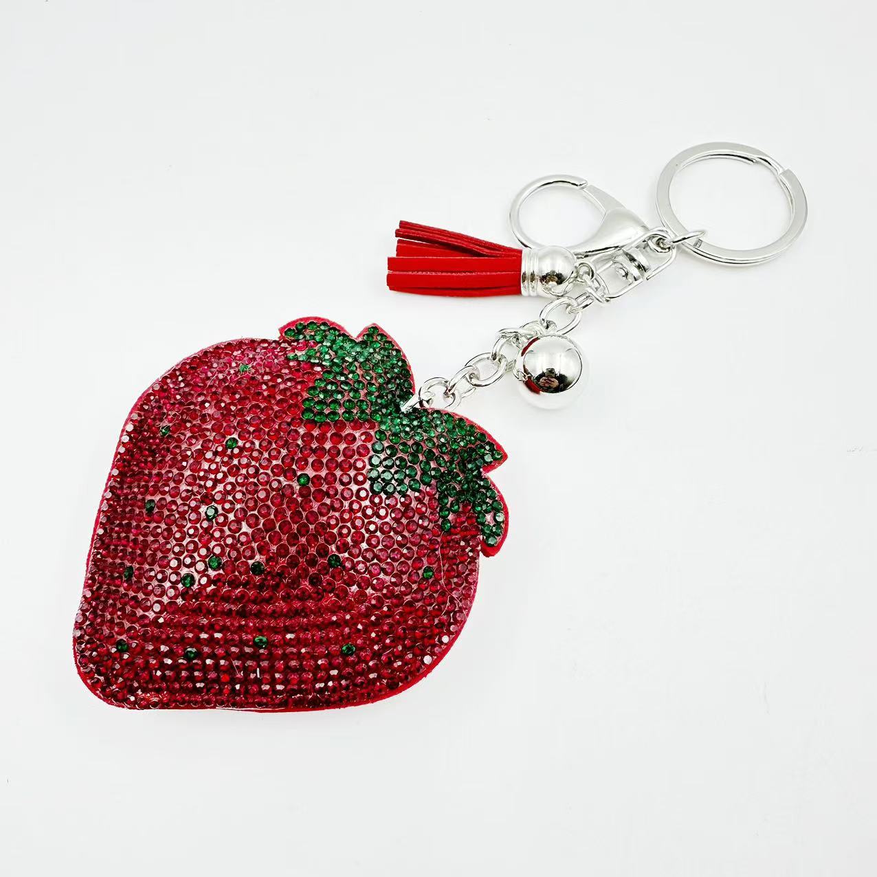 35g Weight Keychain Classification 1 Piece Quantity Daily Occasion Flannel Material Fruit, Strawberry Pattern Women's Gender Diamond Design Glam, Cute Style 1 Piece Glam Cute Fruit Strawberry Flannel Diamond Women's Keychain 3